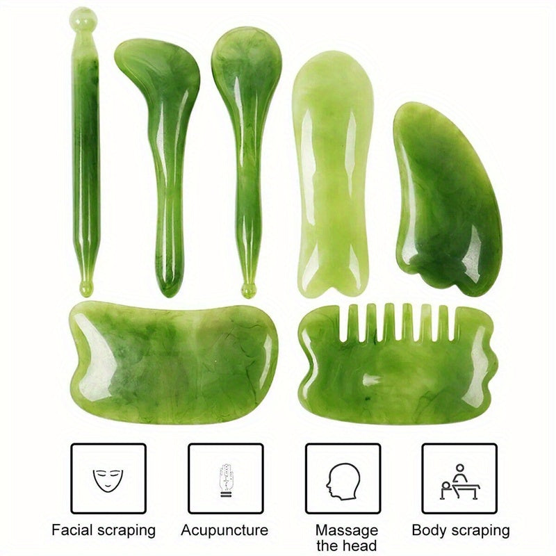 NNETM 7-Piece Resin Gua Sha Scraping Massage Tool Set(Green)