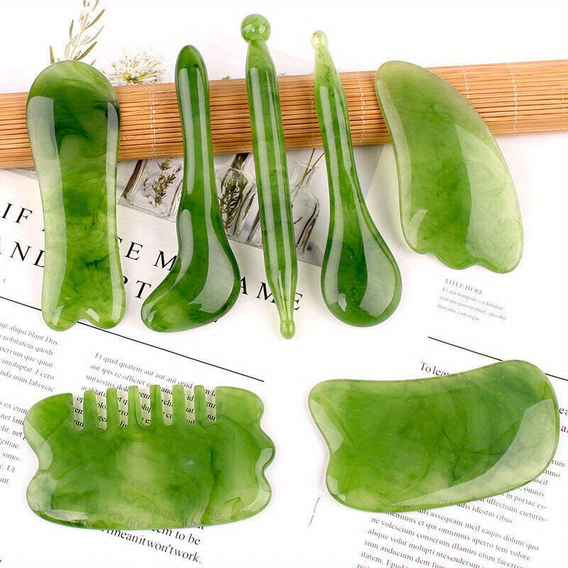NNETM 7-Piece Resin Gua Sha Scraping Massage Tool Set(Green)