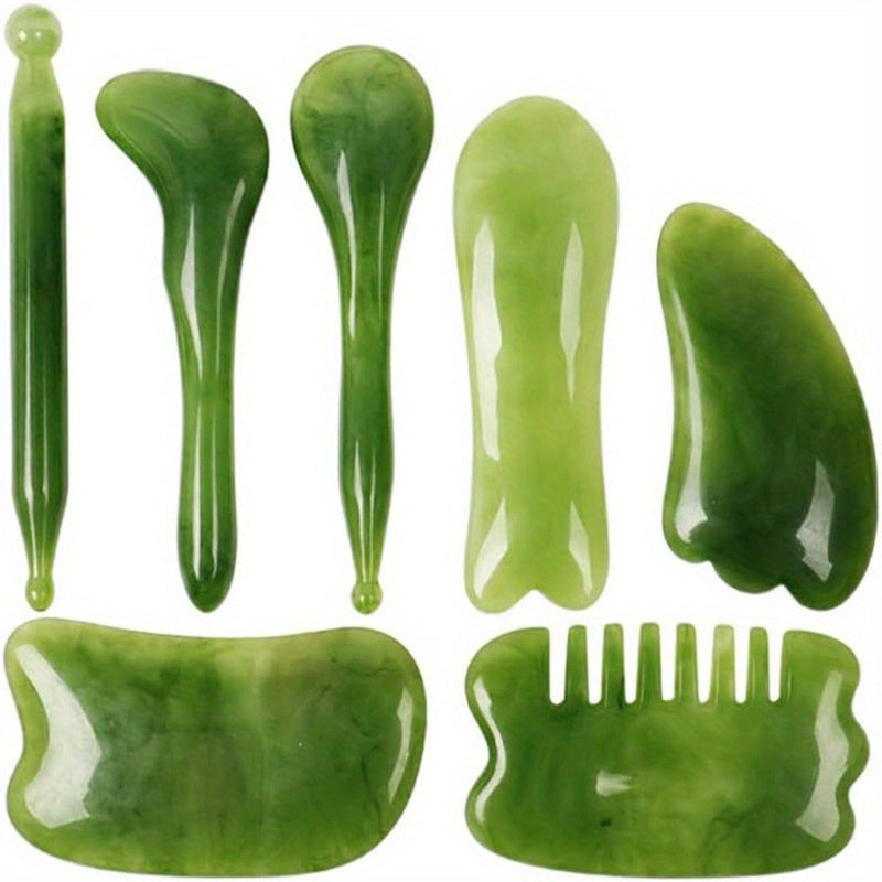 NNETM 7-Piece Resin Gua Sha Scraping Massage Tool Set(Green)