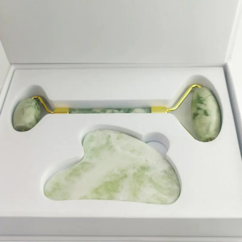 Xiu Yu White Jade Facial Roller Gua Sha Set
