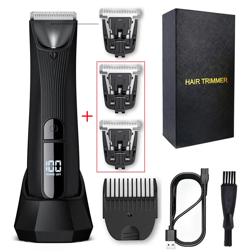 NNEOBA Mens Rechargeable Body Hair Trimmer with 2 Heads & LED Light Black
