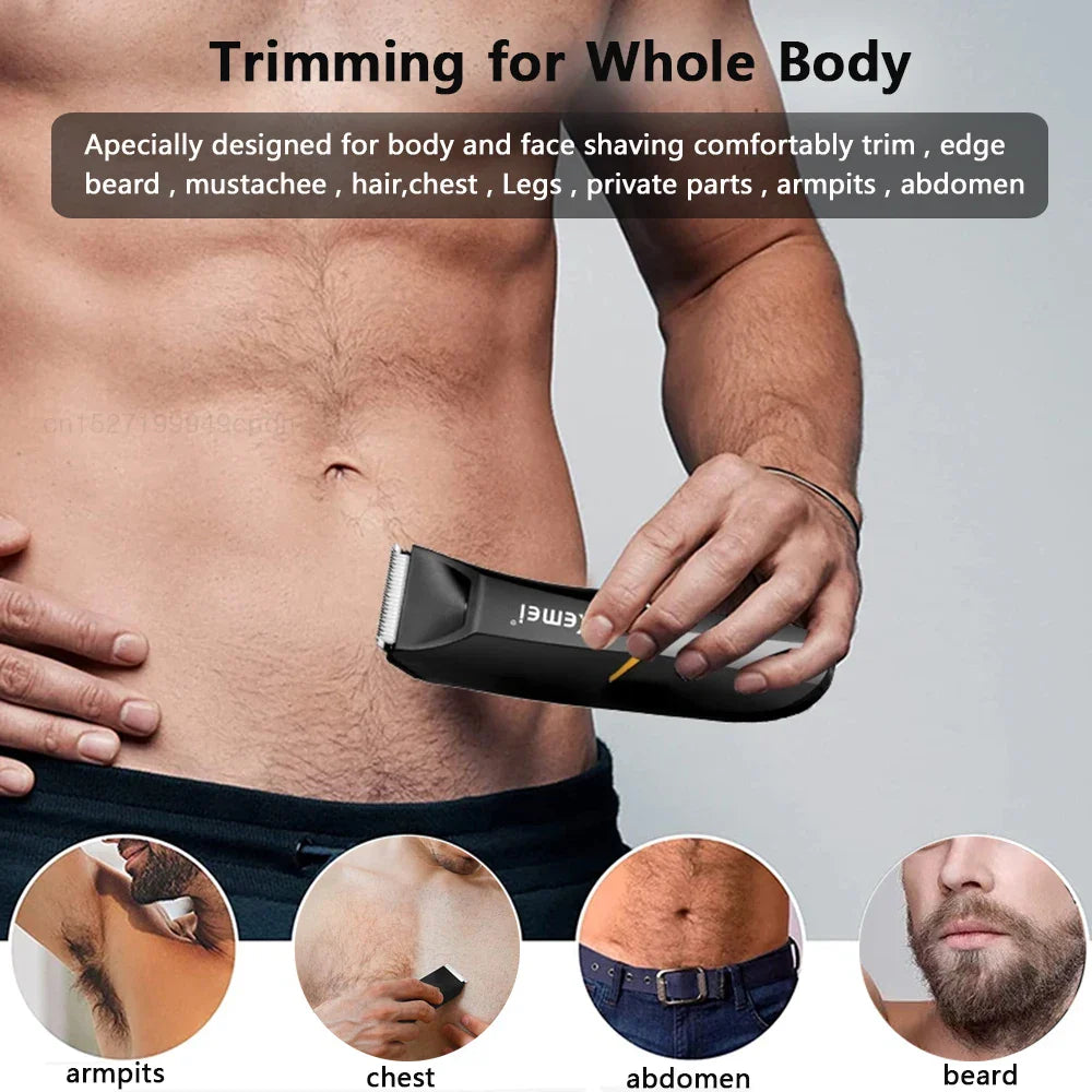 NNEOBA Mens Rechargeable Body Hair Trimmer with 2 Heads & LED Light Black