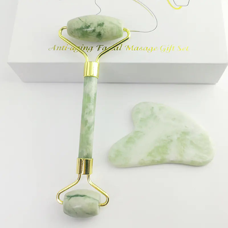 Xiu Yu White Jade Facial Roller Gua Sha Set
