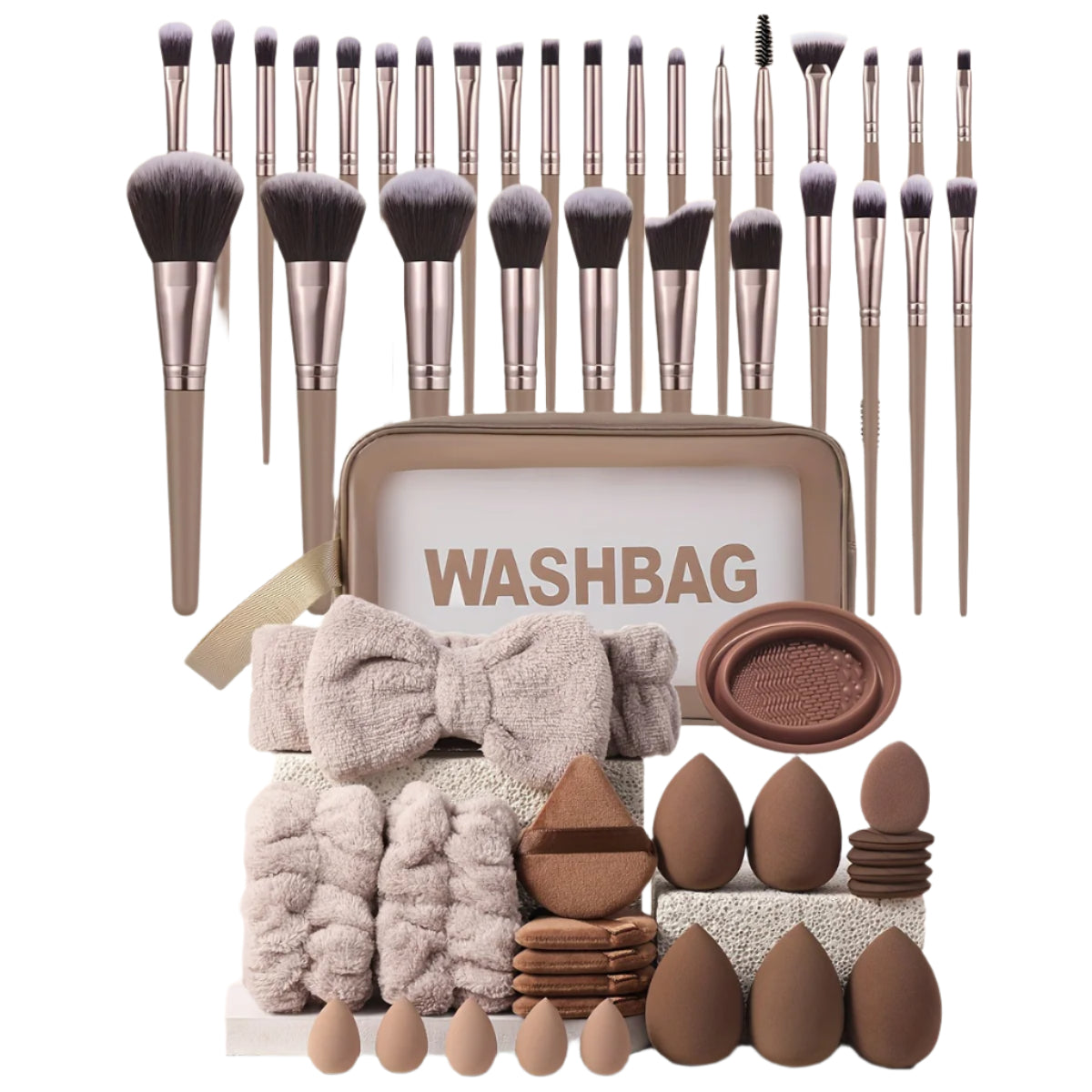 NNETM Coffee Makeup Brush Set with Sponges (55-Piece)